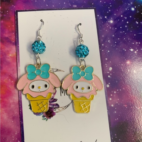 Kawaii cuteness my melody earrings, pastel goth sanrio jewelry, hello kitty pal - Picture 1 of 4